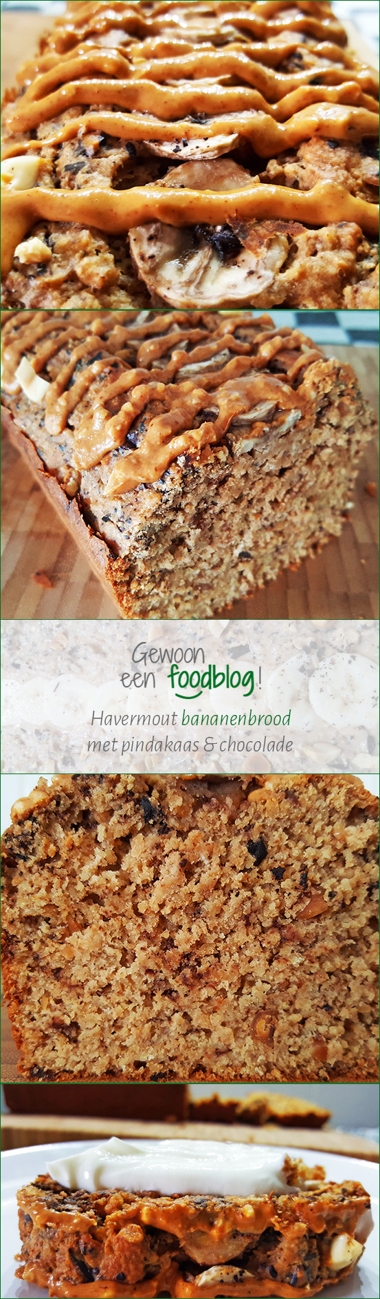 Havermout Bananenbrood met Pindakaas en Chocolade | Pinterest | Gewooneenfoodblog.nl