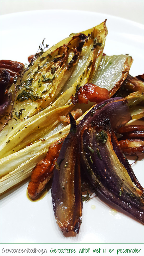Geroosterde witlof met rode ui, pecannoten en bacon | Gewoon een foodblog!