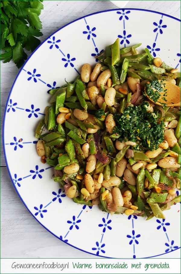 Snijbonen met cannellini bonen, gremolata en pijnboompitten | Gewooneenfoodblog.nl