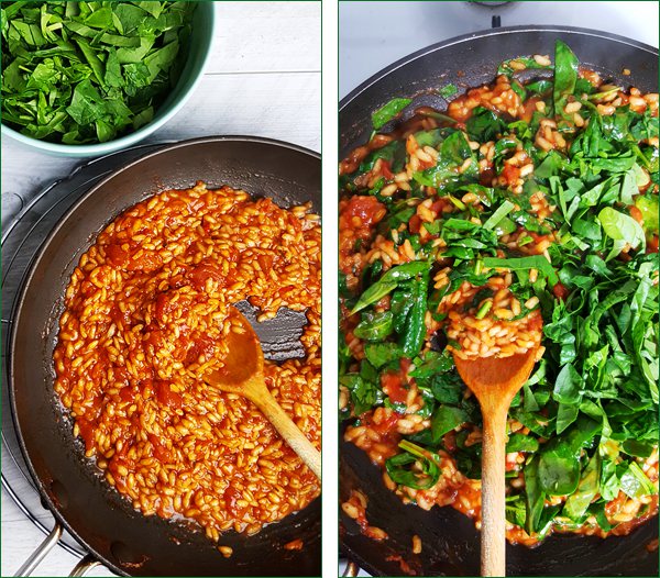 Tomaten risotto met spinazie maken | Gewooneenfoodblog.nl