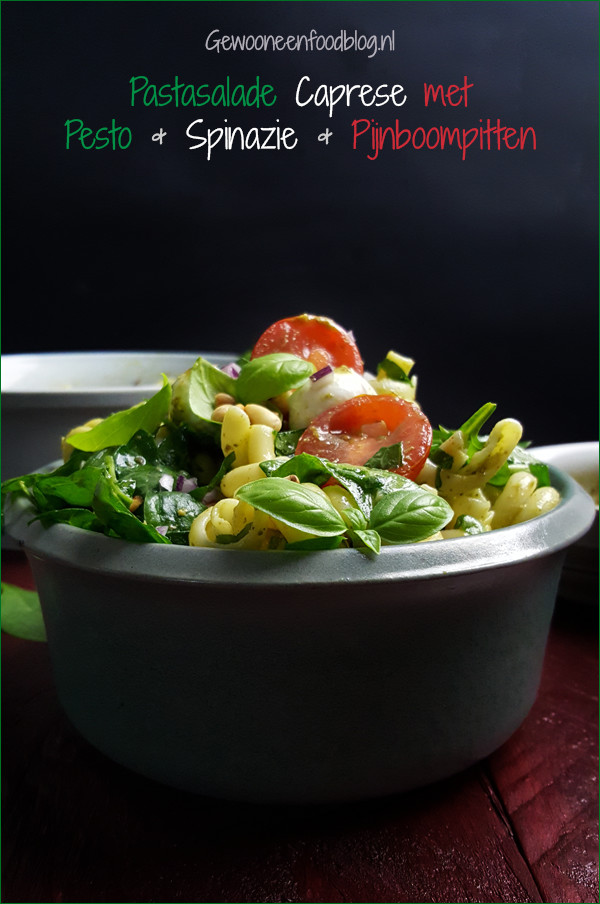 Pastasalade caprese met spinazie, pesto en pijnboompitten | Gewoon een foodblog!