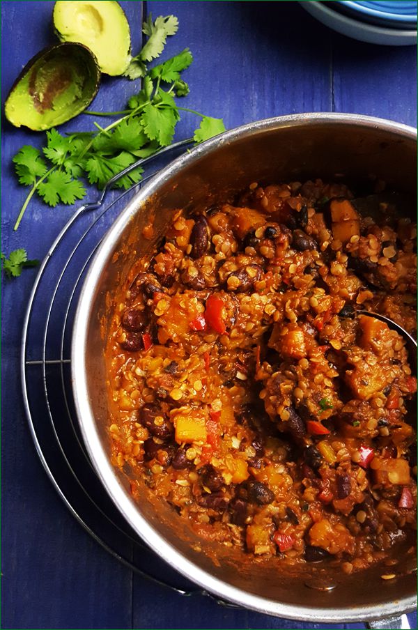 Flespompoen chili met bonen en linzen | Gewooneenfoodblog.nl