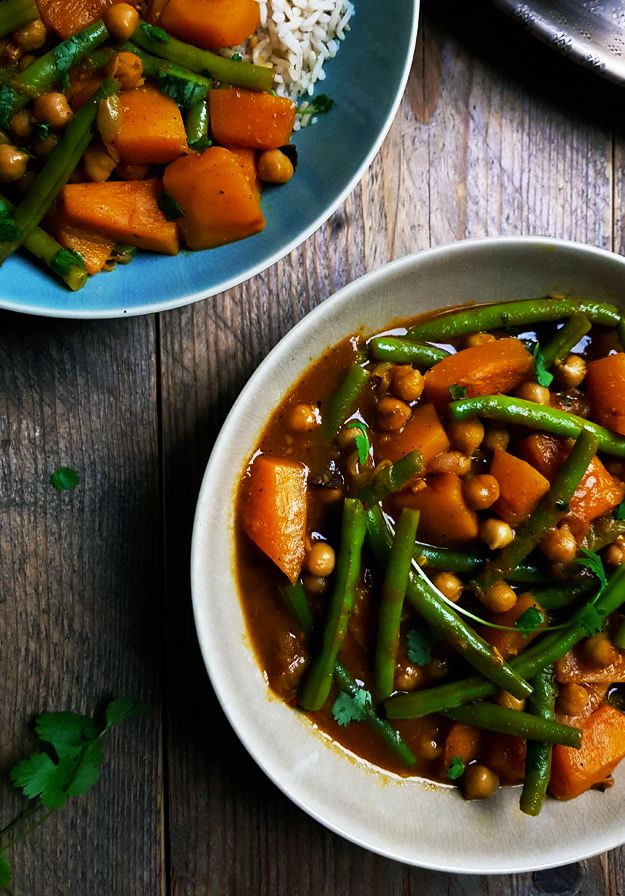 Vegetarische curry met pompoen, sperziebonen en kikkererwten- Gewooneenfoodblog.nl