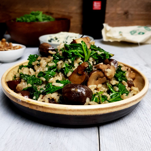 Boerenkoolrisotto met champignons en blauwe kaas